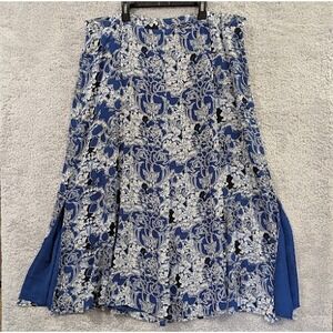 Lane Bryant Midi Skirt Women's Size 18 Slits Lined Side Zip Blue Floral Flowy